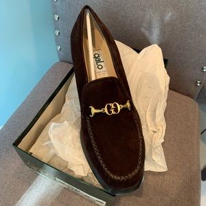 NIB Galo Suede Brown Loafer GG gold Buckle Size 11